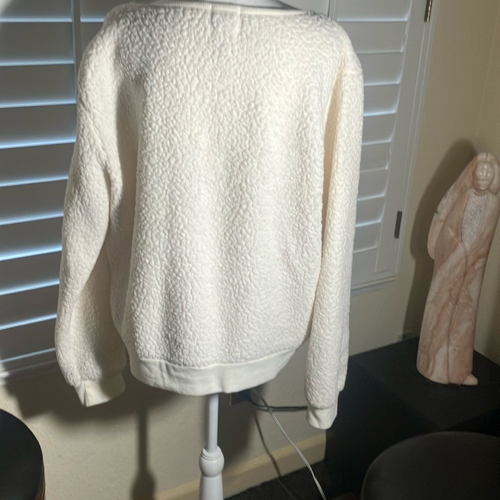 ❄️🤍Mentally Exhausted 100% Polyester Cream Fleece Cute Pullover W/Sequins Sz 2X - Picture 3 of 5